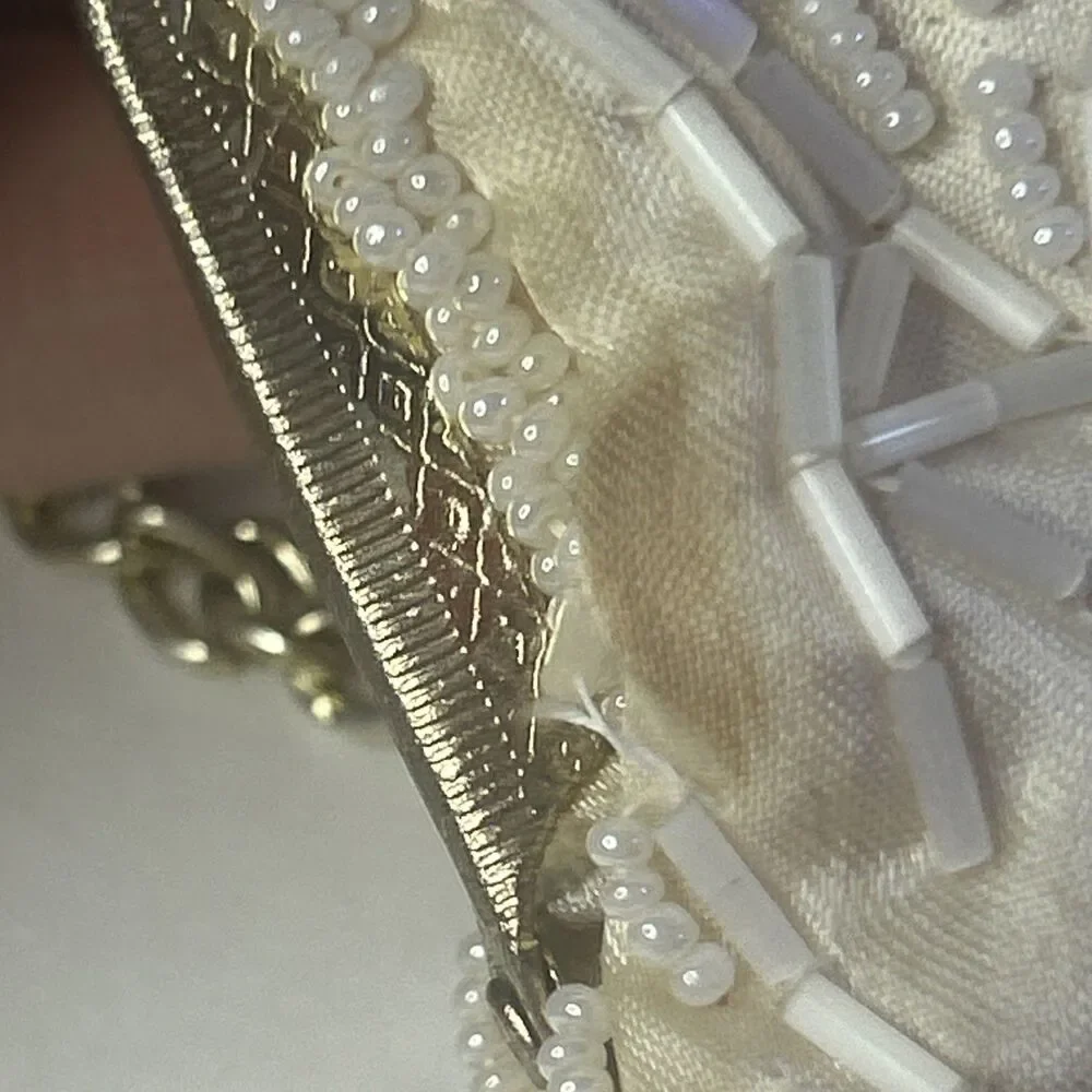 Vintage Walborg Beaded Evening Bag Purse Made in Hong Kong Ivory Beaded Purse